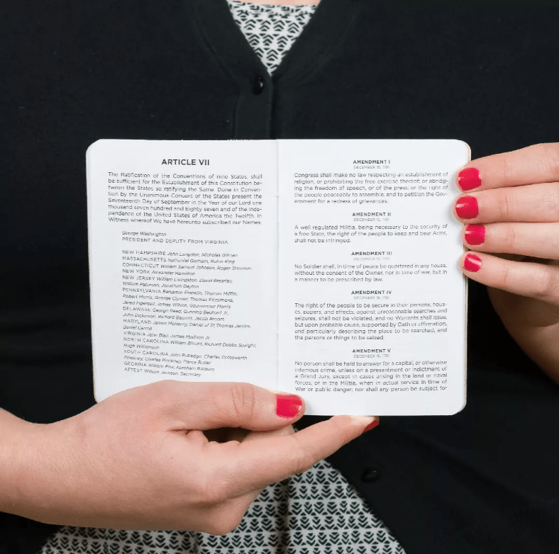 Beautifully sized and easy to read pocket constitution booklet display.